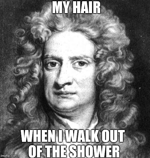 MY HAIR; WHEN I WALK OUT OF THE SHOWER | image tagged in curly,hair,sir isaac newton,newton,girl problems,hairstyle | made w/ Imgflip meme maker