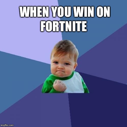 Success Kid Meme | FORTNITE; WHEN YOU WIN ON | image tagged in memes,success kid | made w/ Imgflip meme maker