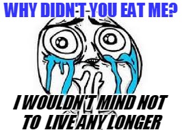 WHY DIDN'T YOU EAT ME? I WOULDN'T MIND NOT TO  LIVE ANY LONGER | made w/ Imgflip meme maker