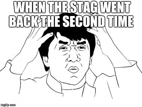 stag and fox | WHEN THE STAG WENT BACK THE SECOND TIME | image tagged in memes,jackie chan wtf | made w/ Imgflip meme maker