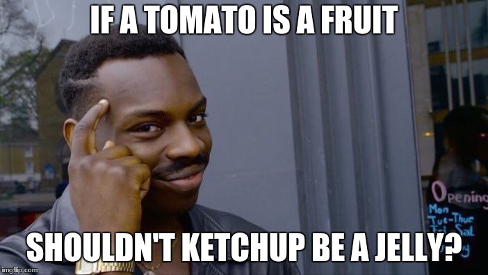 Roll Safe Think About It Meme | IF A TOMATO IS A FRUIT; SHOULDN'T KETCHUP BE A JELLY? | image tagged in memes,roll safe think about it | made w/ Imgflip meme maker
