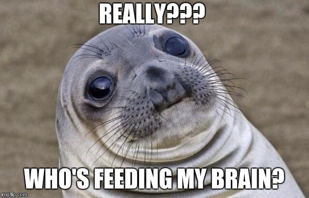 Awkward Moment Sealion | REALLY??? WHO'S FEEDING MY BRAIN? | image tagged in memes,awkward moment sealion | made w/ Imgflip meme maker