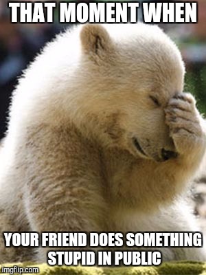 Facepalm Bear | THAT MOMENT WHEN; YOUR FRIEND DOES SOMETHING STUPID IN PUBLIC | image tagged in memes,facepalm bear | made w/ Imgflip meme maker