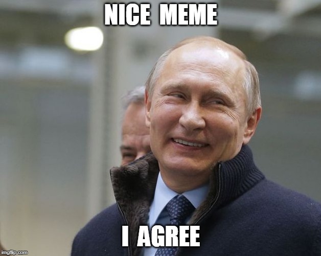 Putin smiling | NICE  MEME I  AGREE | image tagged in putin smiling | made w/ Imgflip meme maker
