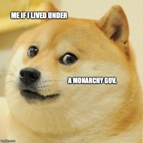 Doge Meme | ME IF I LIVED UNDER; A MONARCHY GOV. | image tagged in memes,doge | made w/ Imgflip meme maker