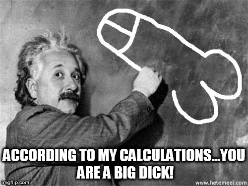 ACCORDING TO MY CALCULATIONS...YOU ARE A BIG DICK! | image tagged in according to my calculations,albert einstein,dick pic | made w/ Imgflip meme maker