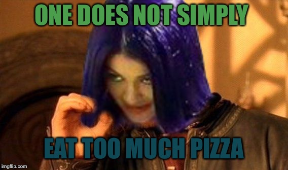 Kylie Does Not Simply | ONE DOES NOT SIMPLY EAT TOO MUCH PIZZA | image tagged in kylie does not simply | made w/ Imgflip meme maker