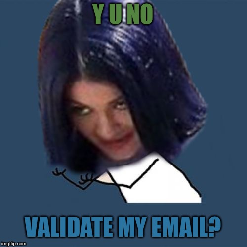 Kylie Y U No | Y U NO VALIDATE MY EMAIL? | image tagged in kylie y u no | made w/ Imgflip meme maker