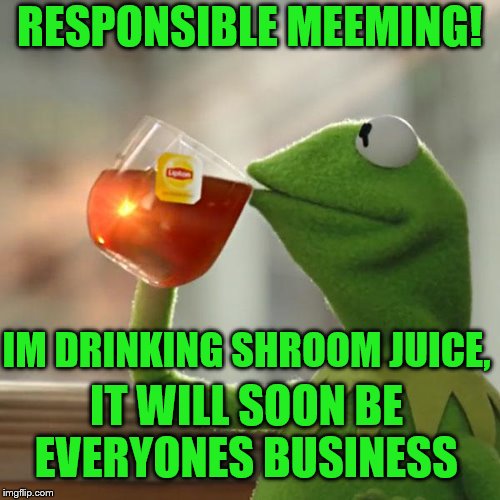 But That's None Of My Business Meme | RESPONSIBLE MEEMING! IM DRINKING SHROOM JUICE, IT WILL SOON BE EVERYONES BUSINESS | image tagged in memes,but thats none of my business,kermit the frog | made w/ Imgflip meme maker