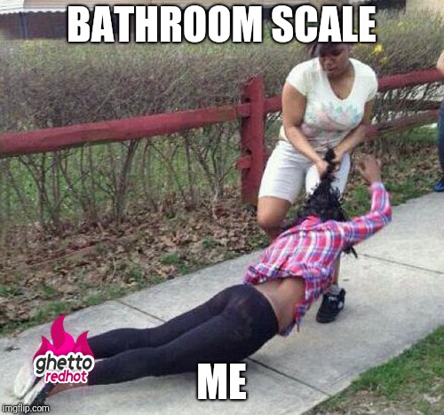 Girl fight | BATHROOM SCALE; ME | image tagged in girl fight | made w/ Imgflip meme maker