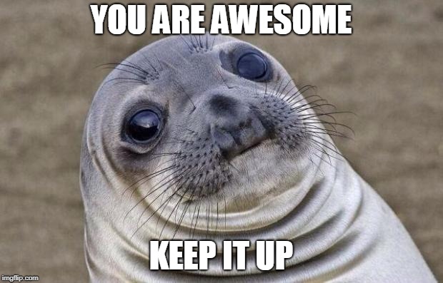 Awkward Moment Sealion | YOU ARE AWESOME; KEEP IT UP | image tagged in memes,awkward moment sealion | made w/ Imgflip meme maker