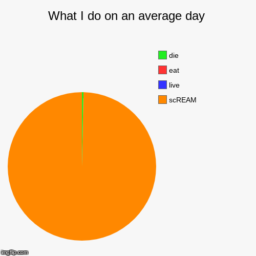 What I do on an average day | scREAM, live, eat, die | image tagged in funny,pie charts | made w/ Imgflip chart maker