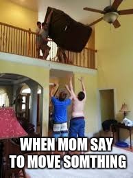 Don't move furniture | WHEN MOM SAY TO MOVE SOMTHING | image tagged in don't move furniture | made w/ Imgflip meme maker