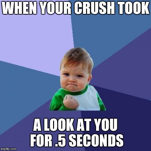 Success Kid Meme | WHEN YOUR CRUSH TOOK; A LOOK AT YOU FOR .5 SECONDS | image tagged in memes,success kid | made w/ Imgflip meme maker