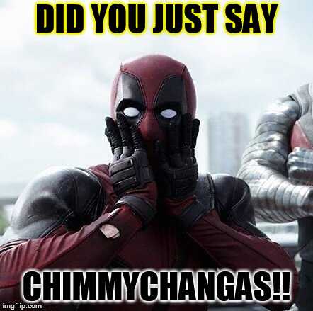 Deadpool Surprised | DID YOU JUST SAY; CHIMMYCHANGAS!! | image tagged in memes,deadpool surprised | made w/ Imgflip meme maker