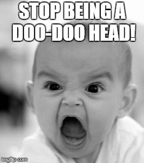 Angry Baby Meme | STOP BEING A DOO-DOO HEAD! | image tagged in memes,angry baby | made w/ Imgflip meme maker