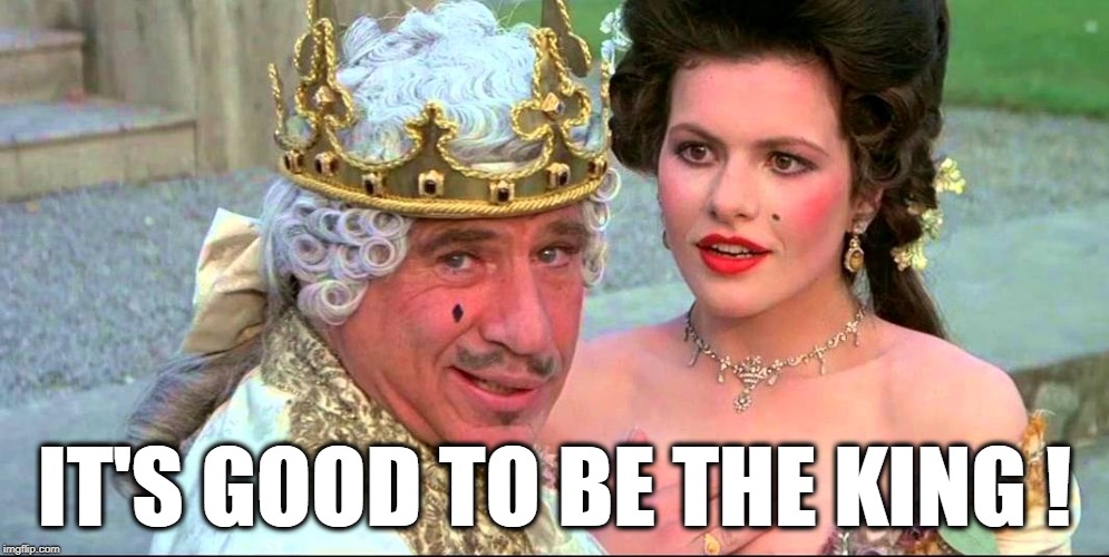 Good to be the king | IT'S GOOD TO BE THE KING ! | image tagged in history of the world | made w/ Imgflip meme maker