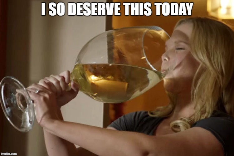 big glass of wine | I SO DESERVE THIS TODAY | image tagged in big glass of wine | made w/ Imgflip meme maker