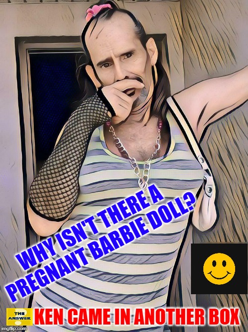 Punk Palace Peter Barbie | WHY ISN'T THERE A PREGNANT BARBIE DOLL? KEN CAME IN ANOTHER BOX | image tagged in punk palace peter barbie,love,sex,very funny,toys | made w/ Imgflip meme maker