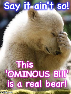 Rule of thumb: any time you hear the word 'Omnibus', and they're not talking about a vehicle..... it's usually a bad idea |  Say it ain't so! This       'OMINOUS Bill' is a real bear! | image tagged in memes,facepalm bear | made w/ Imgflip meme maker