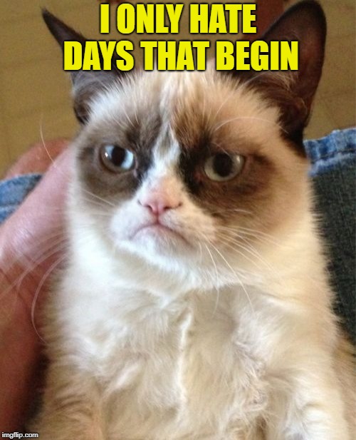 Grumpy Cat Meme | I ONLY HATE DAYS THAT BEGIN | image tagged in memes,grumpy cat | made w/ Imgflip meme maker