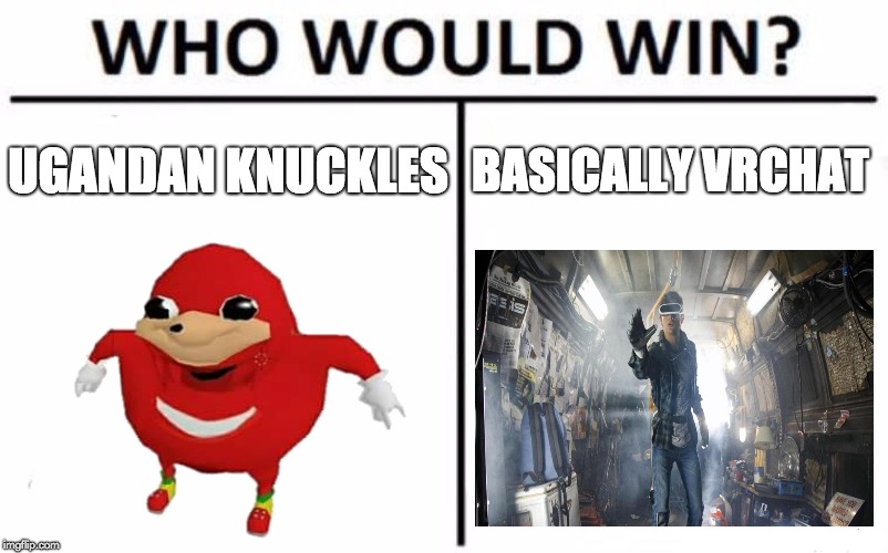 Who Would Win? | UGANDAN KNUCKLES; BASICALLY VRCHAT | image tagged in memes,who would win | made w/ Imgflip meme maker