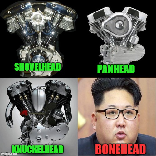 Harley motors  |  PANHEAD; SHOVELHEAD; BONEHEAD; KNUCKELHEAD | image tagged in boner,funny,kim jung un | made w/ Imgflip meme maker