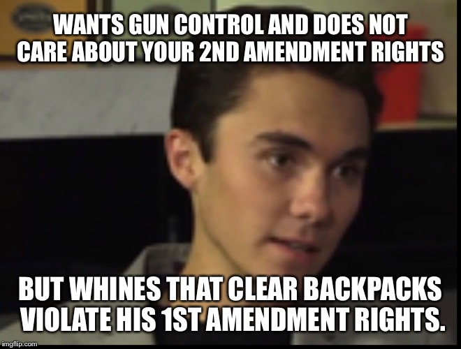 Whining kid 
 | WANTS GUN CONTROL AND DOES NOT CARE ABOUT YOUR 2ND AMENDMENT RIGHTS; BUT WHINES THAT CLEAR BACKPACKS VIOLATE HIS 1ST AMENDMENT RIGHTS. | image tagged in whining kid | made w/ Imgflip meme maker