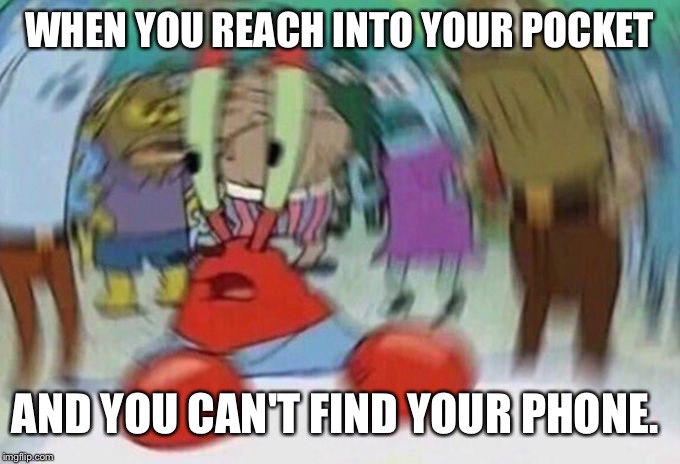 Dead memes week! A thecoffeemaster and SilicaSandwhich event. (March 23-29) | WHEN YOU REACH INTO YOUR POCKET; AND YOU CAN'T FIND YOUR PHONE. | image tagged in mr crabs,dead memes week | made w/ Imgflip meme maker