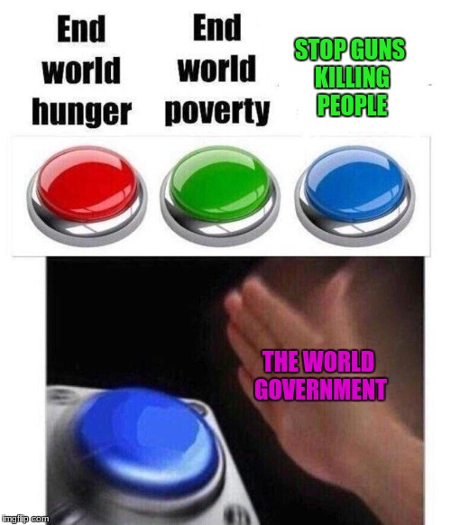 silly government officials | STOP GUNS KILLING PEOPLE; THE WORLD GOVERNMENT | image tagged in memes,funny,nut | made w/ Imgflip meme maker