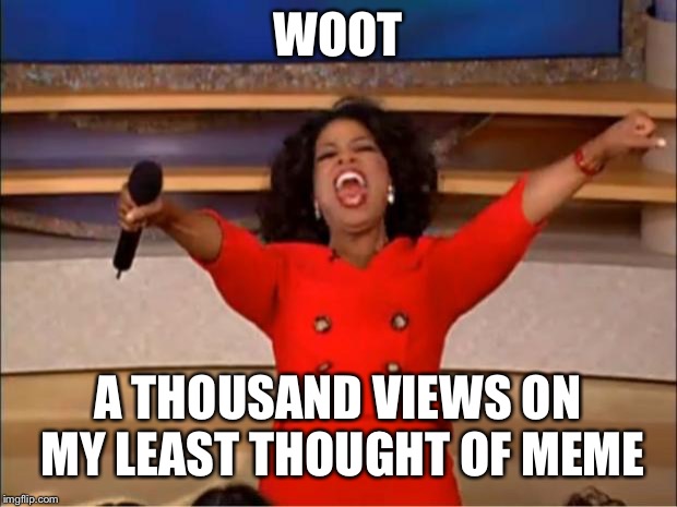 Oprah You Get A Meme | WOOT; A THOUSAND VIEWS ON MY LEAST THOUGHT OF MEME | image tagged in memes,oprah you get a | made w/ Imgflip meme maker