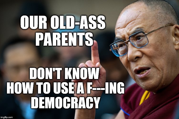 OUR OLD-ASS PARENTS; DON'T KNOW HOW TO USE A F---ING DEMOCRACY | image tagged in gun control | made w/ Imgflip meme maker