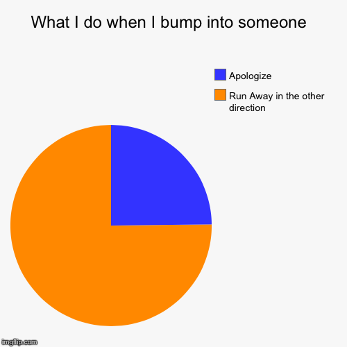 What I do when I bump into someone  | Run Away in the other direction , Apologize | image tagged in funny,pie charts | made w/ Imgflip chart maker