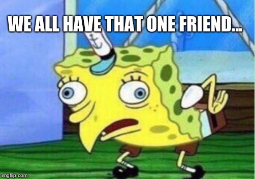 Mocking Spongebob Meme | WE ALL HAVE THAT ONE FRIEND... | image tagged in memes,mocking spongebob | made w/ Imgflip meme maker