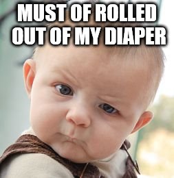 Skeptical Baby Meme | MUST OF ROLLED OUT OF MY DIAPER | image tagged in memes,skeptical baby | made w/ Imgflip meme maker