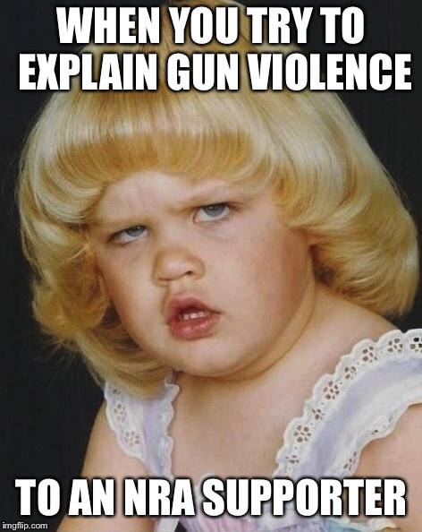 Confused Girl | WHEN YOU TRY TO EXPLAIN GUN VIOLENCE; TO AN NRA SUPPORTER | image tagged in confused girl | made w/ Imgflip meme maker