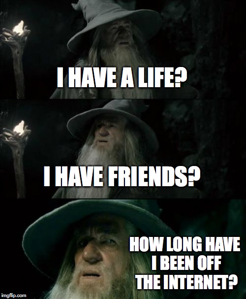 Confused Gandalf | I HAVE A LIFE? I HAVE FRIENDS? HOW LONG HAVE I BEEN OFF THE INTERNET? | image tagged in memes,confused gandalf | made w/ Imgflip meme maker