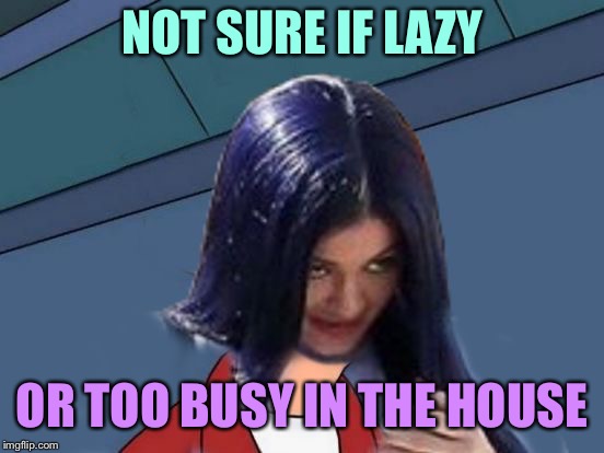 Kylie Futurama | NOT SURE IF LAZY OR TOO BUSY IN THE HOUSE | image tagged in kylie futurama | made w/ Imgflip meme maker