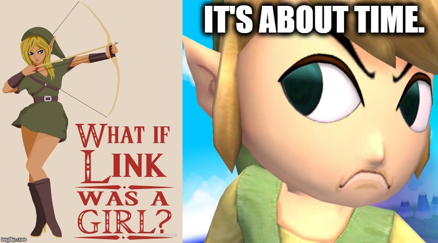 What if Link was a girl? (It's about time.) | IT'S ABOUT TIME. | image tagged in the legend of zelda | made w/ Imgflip meme maker