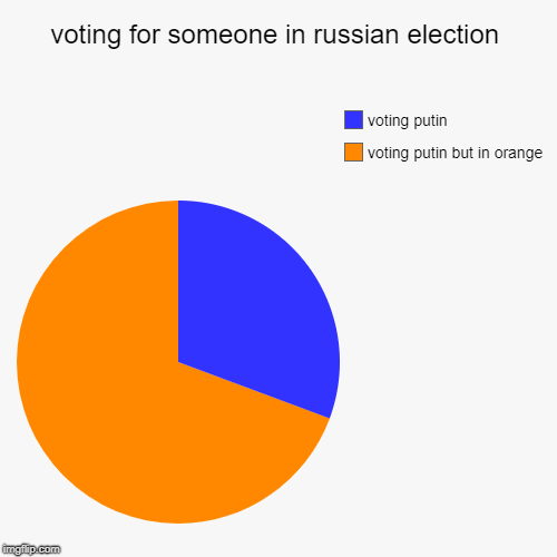 in russia you dont chose the president the president choose you | voting for someone in russian election | voting putin but in orange, voting putin | image tagged in funny,pie charts,ssby,russia | made w/ Imgflip chart maker