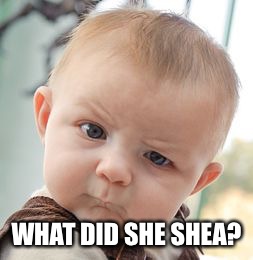 Skeptical Baby Meme | WHAT DID SHE SHEA? | image tagged in memes,skeptical baby | made w/ Imgflip meme maker