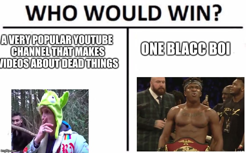 Who Would Win? Meme | ONE BLACC BOI; A VERY POPULAR YOUTUBE CHANNEL THAT MAKES VIDEOS ABOUT DEAD THINGS | image tagged in memes,who would win | made w/ Imgflip meme maker