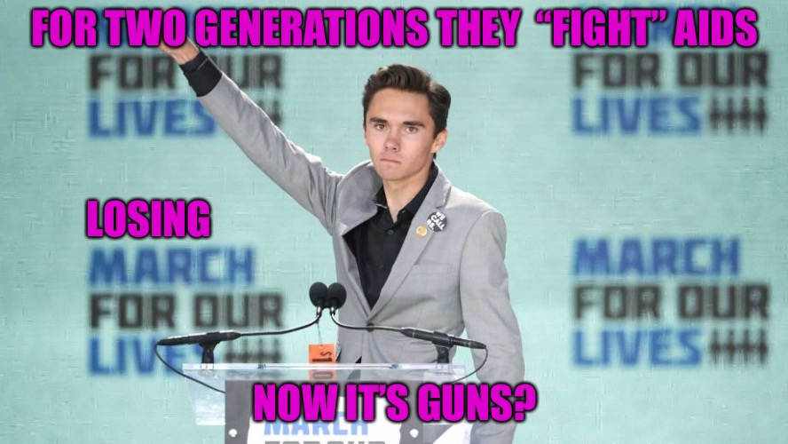 AIDS NOW GUNS!  | FOR TWO GENERATIONS THEY  “FIGHT” AIDS; LOSING; NOW IT’S GUNS? | image tagged in hogg,aids,crisis,threat to our national secuirty,puppets | made w/ Imgflip meme maker