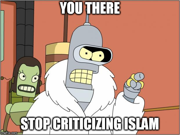 Bender Meme | YOU THERE; STOP CRITICIZING ISLAM | image tagged in memes,bender,islam,islamophobia,anti-islamophobia,anti islamophobia | made w/ Imgflip meme maker