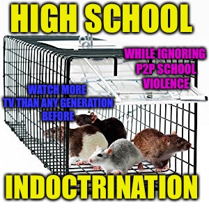 The Hive Mind | HIGH SCHOOL; WHILE IGNORING P2P SCHOOL VIOLENCE; WATCH MORE TV THAN ANY GENERATION BEFORE; INDOCTRINATION | image tagged in think,reptilians,puppets,indoctrination,conspiracy theories,mass effect | made w/ Imgflip meme maker
