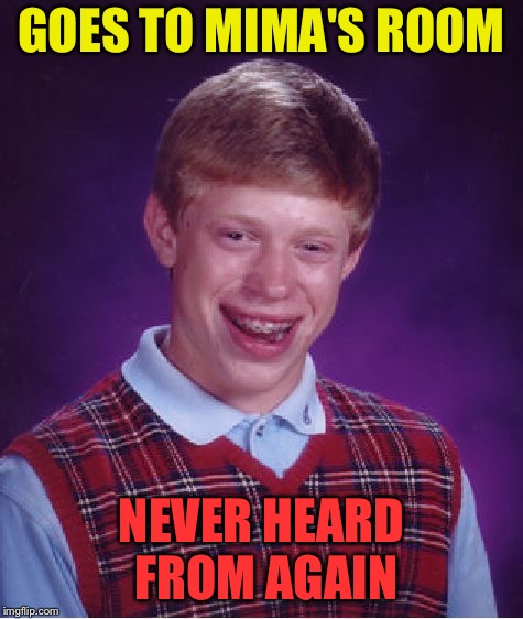 Bad Luck Brian Meme | GOES TO MIMA'S ROOM NEVER HEARD FROM AGAIN | image tagged in memes,bad luck brian | made w/ Imgflip meme maker