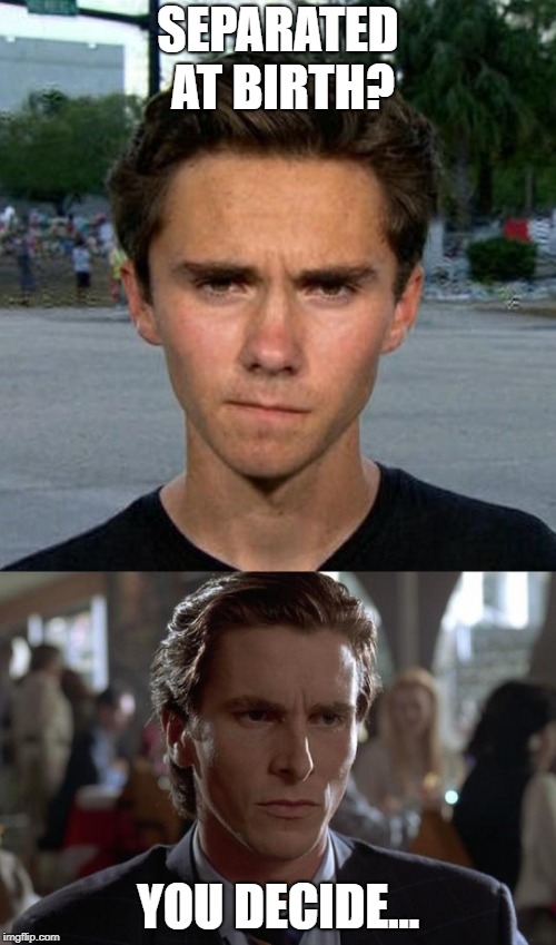 Bateman and Hogg | SEPARATED AT BIRTH? YOU DECIDE... | image tagged in separated at birth,twin psychos,alike,just jealous | made w/ Imgflip meme maker