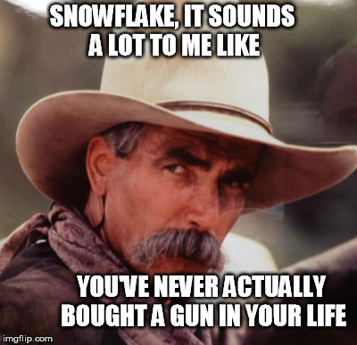 SNOWFLAKE, IT SOUNDS A LOT TO ME LIKE YOU'VE NEVER ACTUALLY BOUGHT A GUN IN YOUR LIFE | made w/ Imgflip meme maker