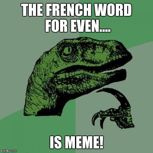 Look at this new even I made! | THE FRENCH WORD FOR EVEN.... IS MEME! | image tagged in memes,philosoraptor | made w/ Imgflip meme maker