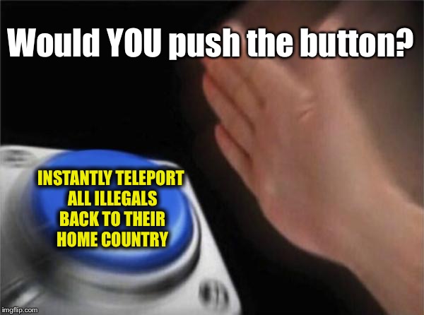 Illegal Invaders or Undocumented Residents? | Would YOU push the button? INSTANTLY TELEPORT ALL ILLEGALS BACK TO THEIR HOME COUNTRY | image tagged in memes,blank nut button,funny,mxm | made w/ Imgflip meme maker
